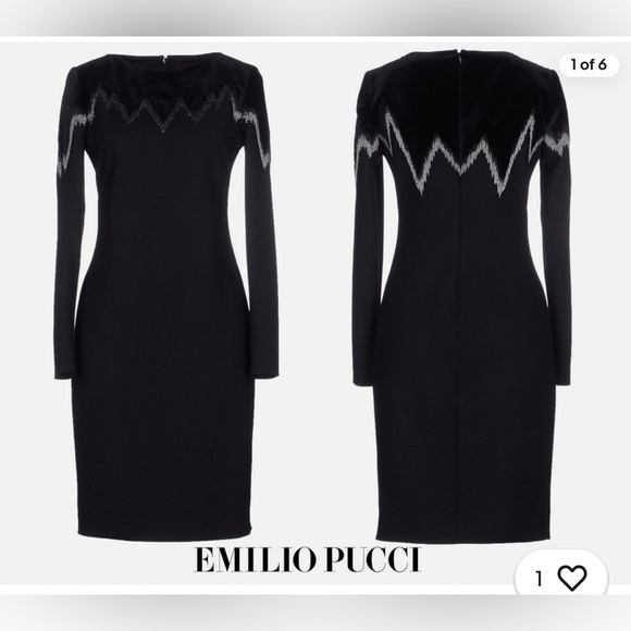 NEW EMILIO PUCCI METALLIC EMBROIDERED BLACK WOOL VELOUR DRESS - Picture 1 of 9